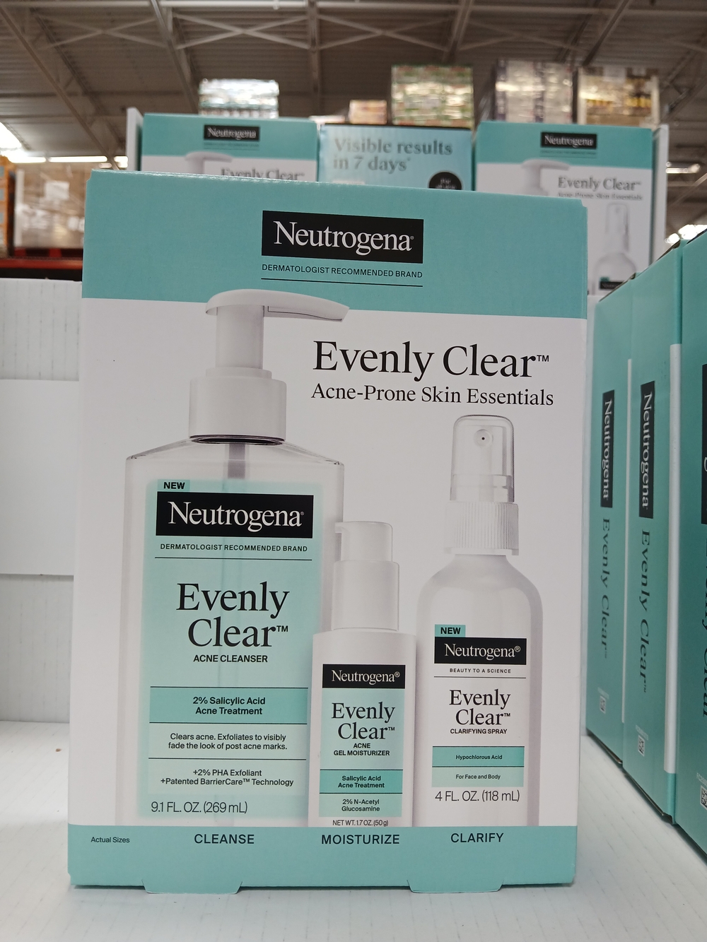Neutrogena Evenly Clear Acne Kit Cleanse, Moisturiz & Clarify Spray  Brand New